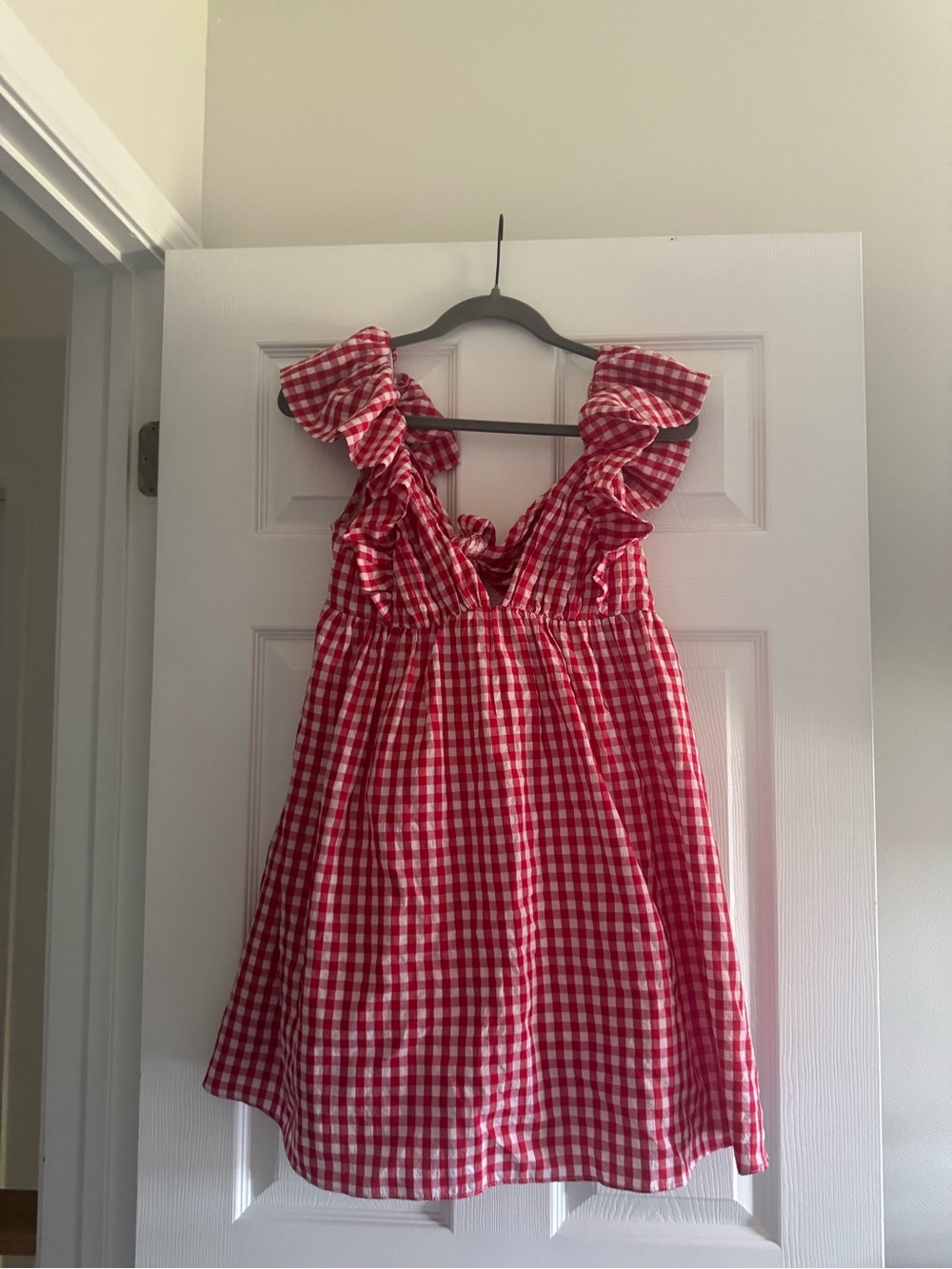 Vici Red and White Gingham Ruffle Mini Dress